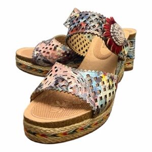 L’Artiste Spring Step Evesgargen Hand painted Platform Woven Wedge Sandals.